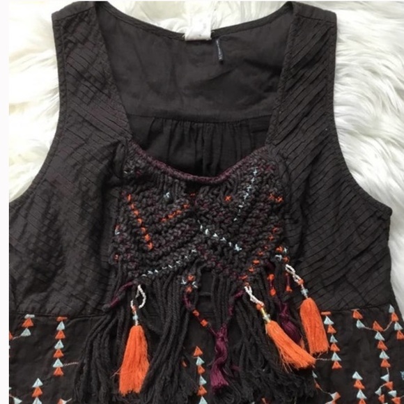 Anthro Rigmarole Akemi Kin Tassel Brown Embroidered Beaded & Tassel Tank Top - Picture 7 of 9